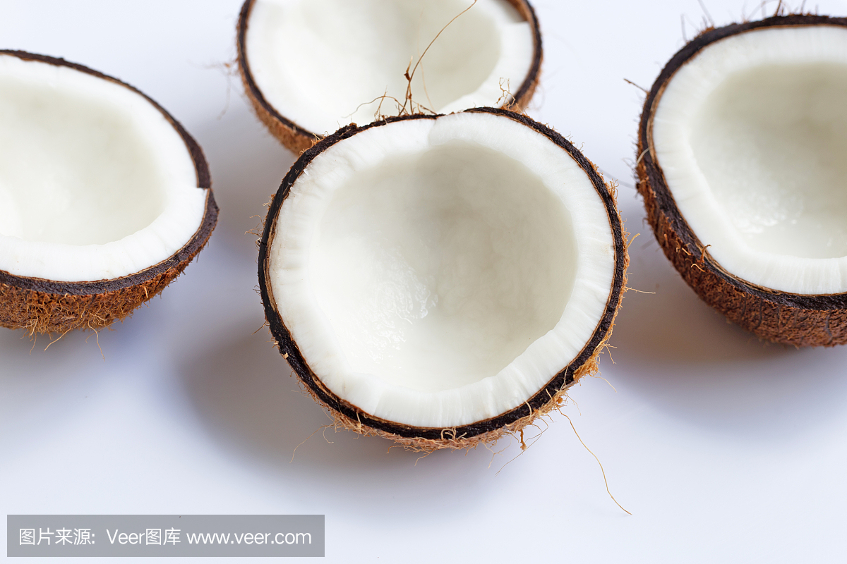 成熟的椰子。俯視圖熱帶水果。